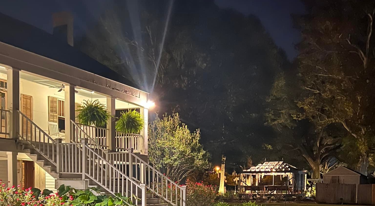 Chatsworth Plantation main house illuminated at night